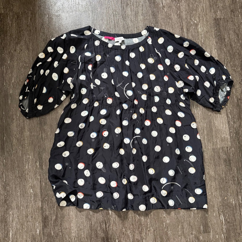 & Other Stories Giorgia Lupi Dress Womens 6 Black Abstract Polka Dot Puff Sleeve